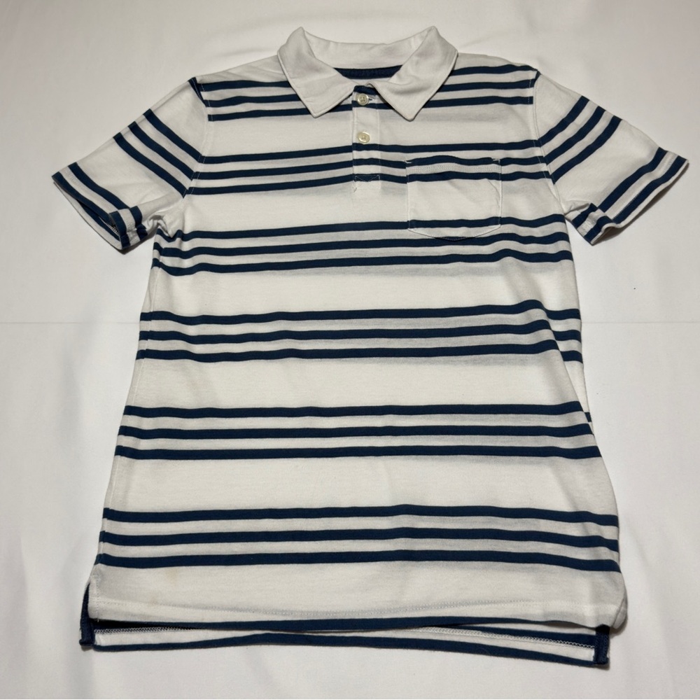 Cat & Jack Nautical Blue & White Striped Polo‎ Size Kids M (8/10) Excellent